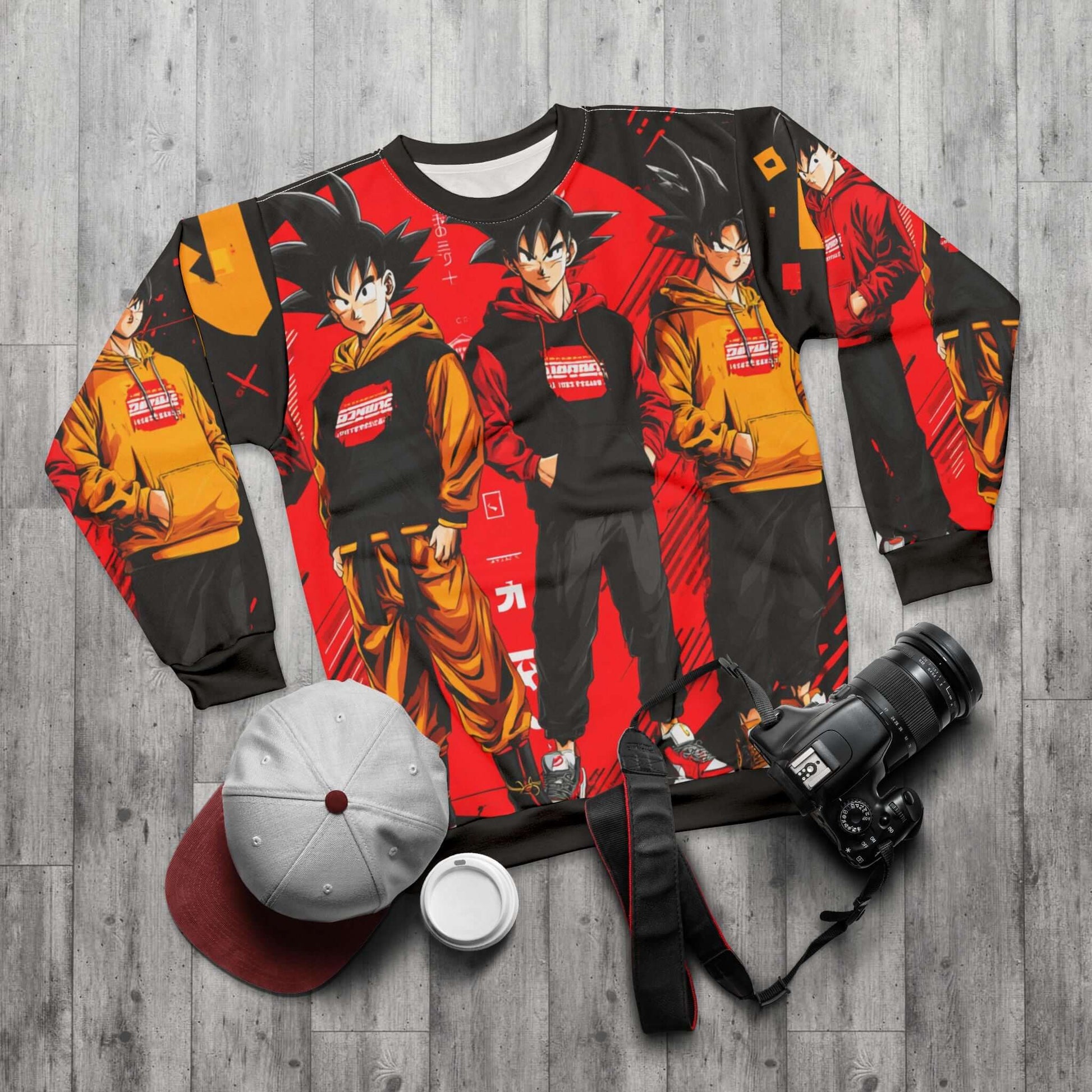 Unisex anime sweatshirt featuring vibrant Goku prints, perfect for casual wear and anime lovers.