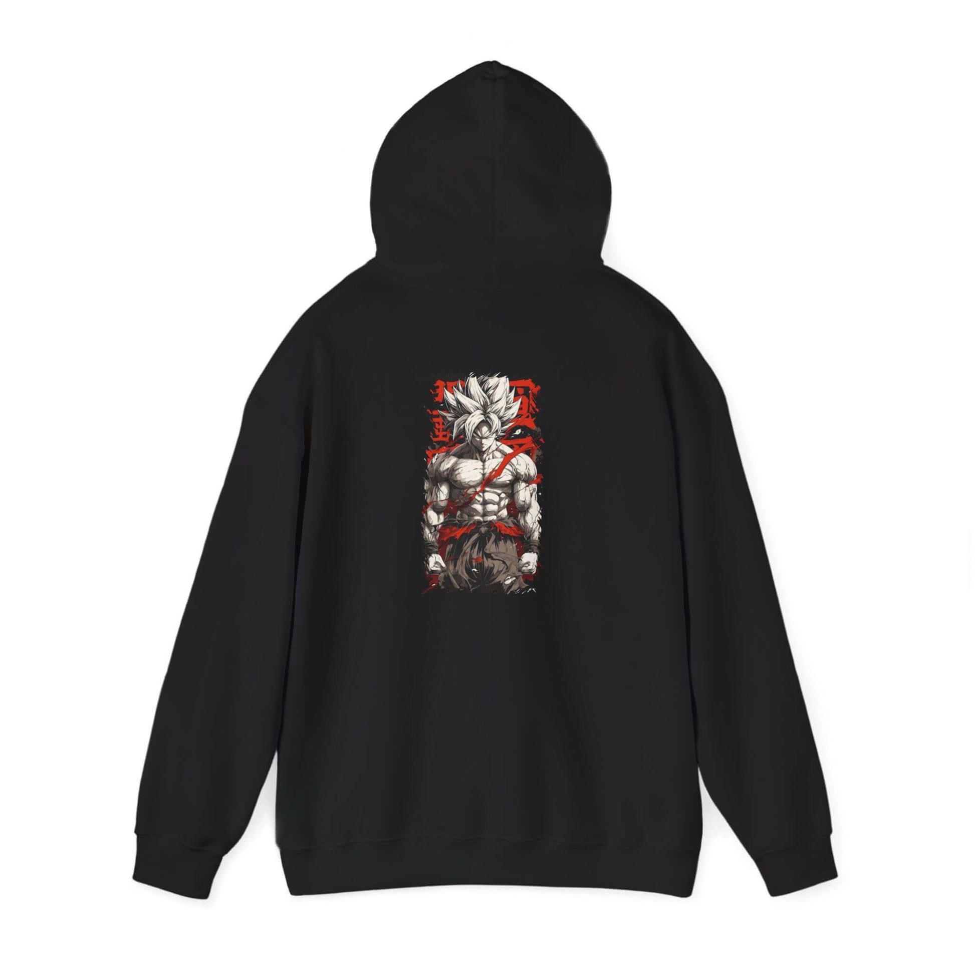 Unisex heavy blend hooded sweatshirt in black featuring a detailed graphic on the back.