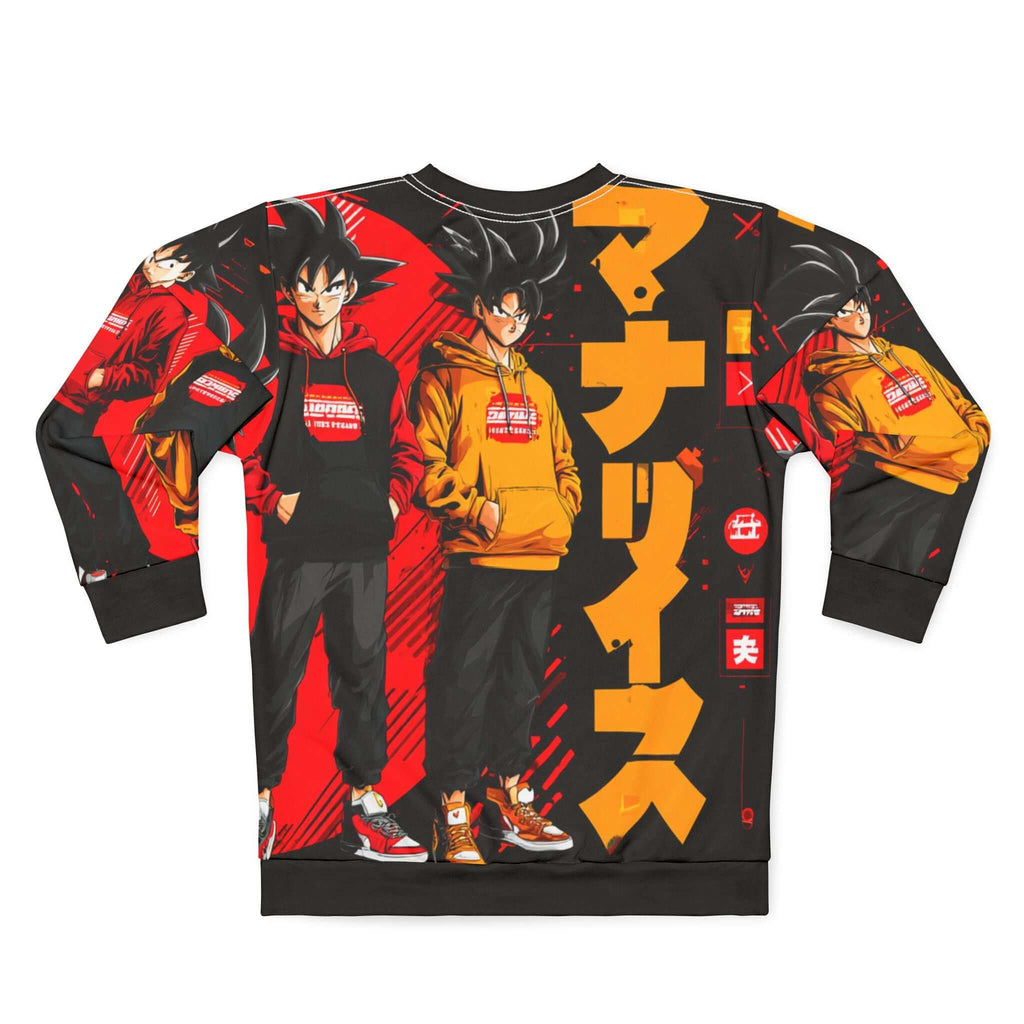 Unisex anime sweatshirt with colorful all-over print featuring iconic characters, perfect for casual wear and anime lovers.